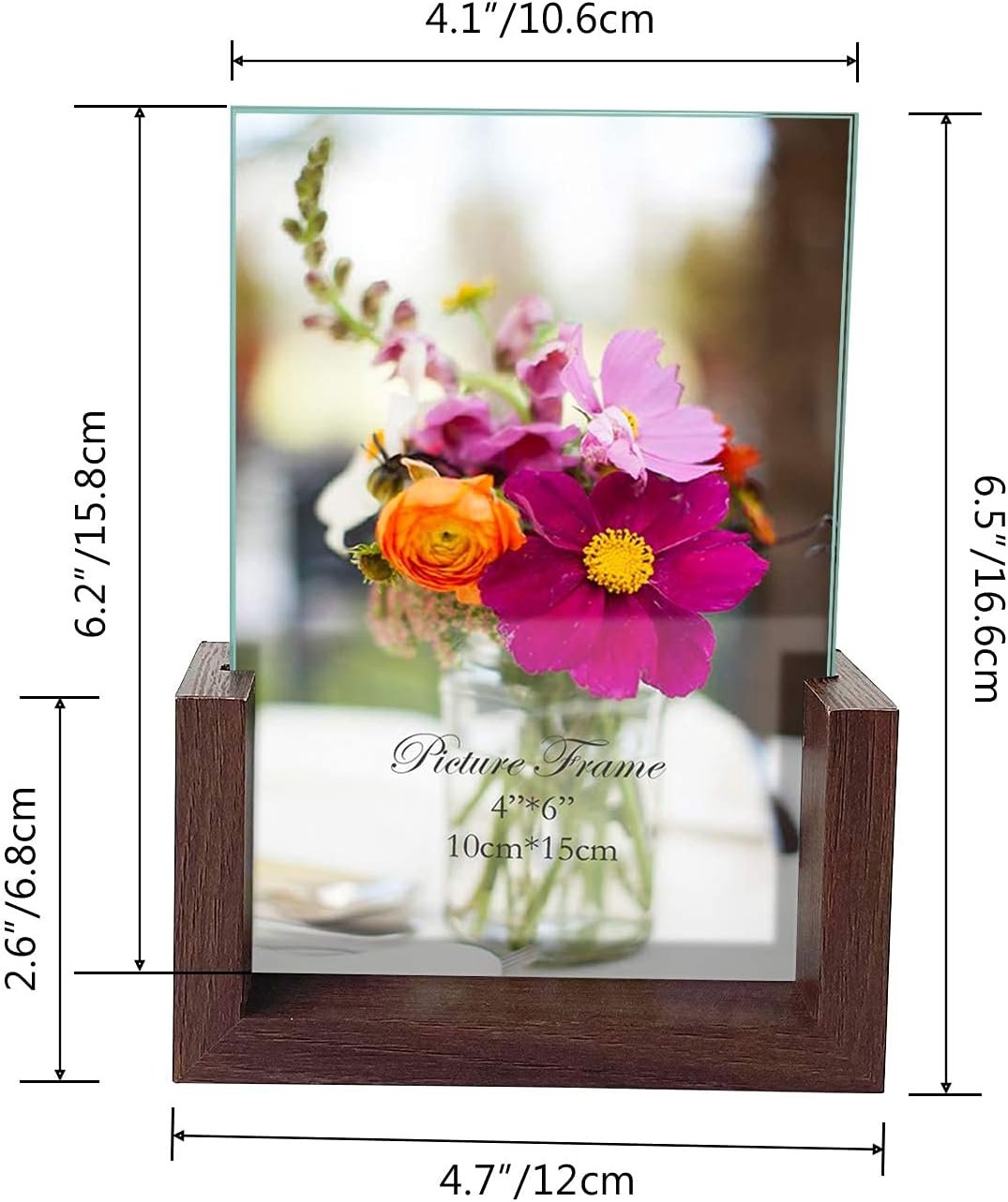 4x6 Picture Frame Set of 2, Rustic Double Sided Tempered Glass Photo Frames with Wooden Base for Tabletop or Desktop Display - Image 2