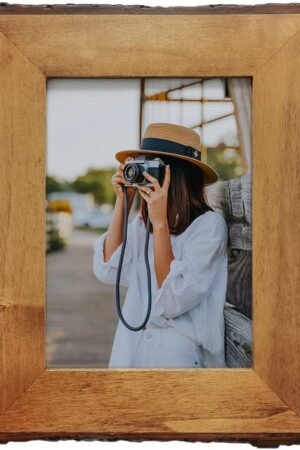 5x7 Live Edge Picture Frame, Rustic Wood Photo Frames Farmhouse Decor for Tabletop or Wall Display, Natural Brown