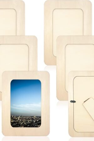 6 PCS DIY Wooden Picture Frames Unfinished Solid Wood Photo Picture Frames for 4 x 6 in Photos, Standing Wooden Photo Frames for Crafts Wood, DIY Painting, Arts Projects (Rectangle)