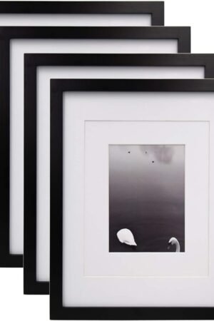 11x14 Picture Frames Set of 4, Made of Solid Wood Covered by Plexiglass 5x7 and 8x10 with Mat or 11x14 without Mat, for Table Top Display and Wall Mounting Photo Frame Black