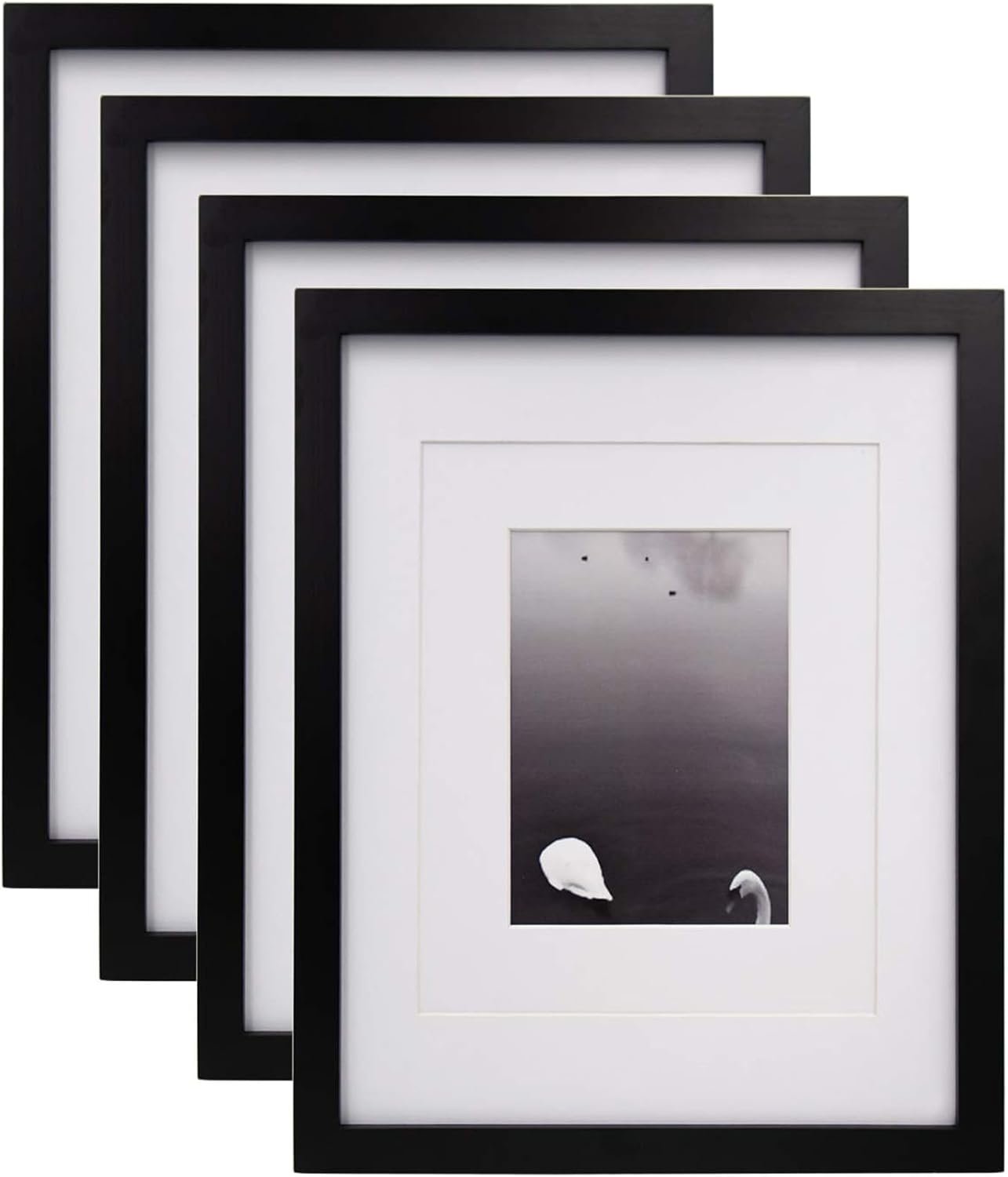 11x14 Picture Frames Set of 4, Made of Solid Wood Covered by Plexiglass 5x7 and 8x10 with Mat or 11x14 without Mat, for Table Top Display and Wall Mounting Photo Frame Black