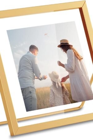 4x4 Floating Picture Frame, Gold Small Photo Frame, Metal Pressed Flowers Desk Picture Frame with Glass, Great for Photos, Gift, Pictures, Wedding, Portraits