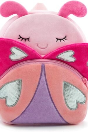 Cute Toddler Backpack Toddler Bag Plush Animal Cartoon Mini Travel Bag for Baby Girl Boy 2-6 Years(Pink Butterfly)