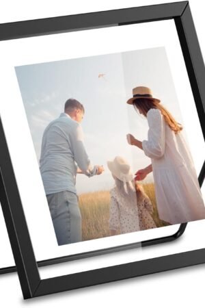 4x4 Floating Picture Frame, Black old Small Photo Frame, Metal Pressed Flowers Desk Picture Frame with Glass, Great for Photos, Gift, Pictures, Wedding, Portraits