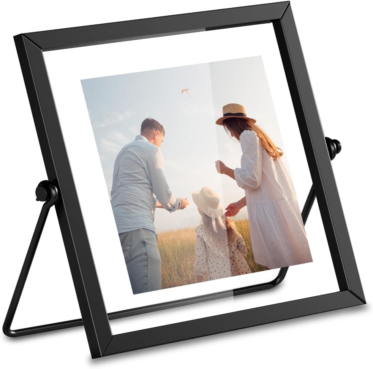 4x4 Floating Picture Frame, Black old Small Photo Frame, Metal Pressed Flowers Desk Picture Frame with Glass, Great for Photos, Gift, Pictures, Wedding, Portraits