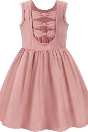 Toddler Girls Summer Dress Back Bowknot Sleeveless Twirly Casual Beach Party Sundress with Pockets