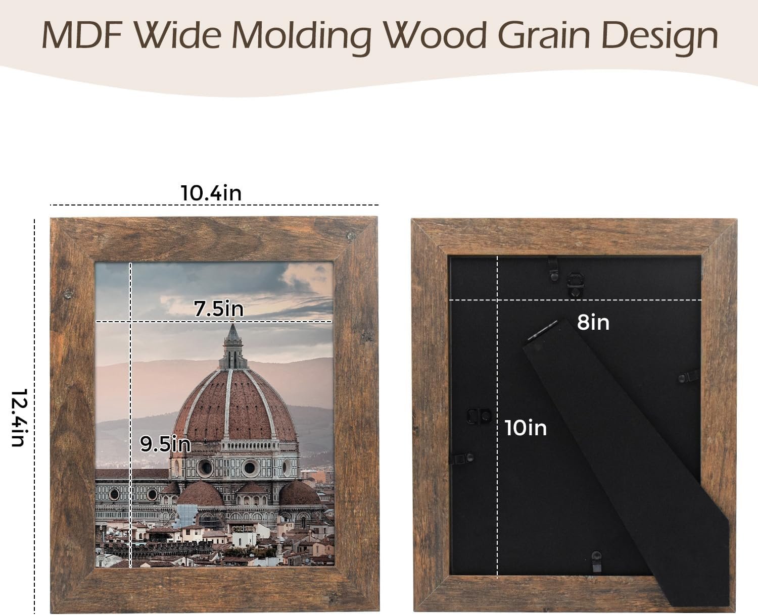 , 8x10 Picture Frame - Country Wood Grain Style - Tabletop Display, Back Hangers for Wall Display - Great for Photos, Gift, Pictures, Wedding, Portraits (2 Pack, Brown) - Image 2