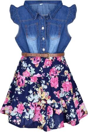 Western Dress Girls, Denim Tops Flower Girl Dress, Princess Dresses for Girls, Party Dresses for Girls 3-14 Years