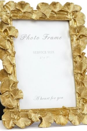 5x7 Picture Frame Vintage Gold Frames, Ornate Leaf Textured Hand-Crafted Resin with Glass Front, Gold Picture Frames for Tabletop Display, Retro Design Home Decor