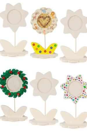 12 Pcs DIY Wood Flower Shape Picture Frames Unfinished Solid Wood Picture Frames Painting Crafts Wooden Photo Frame for Kids Birthday Gift Arts Activities Decorative DIY Projects