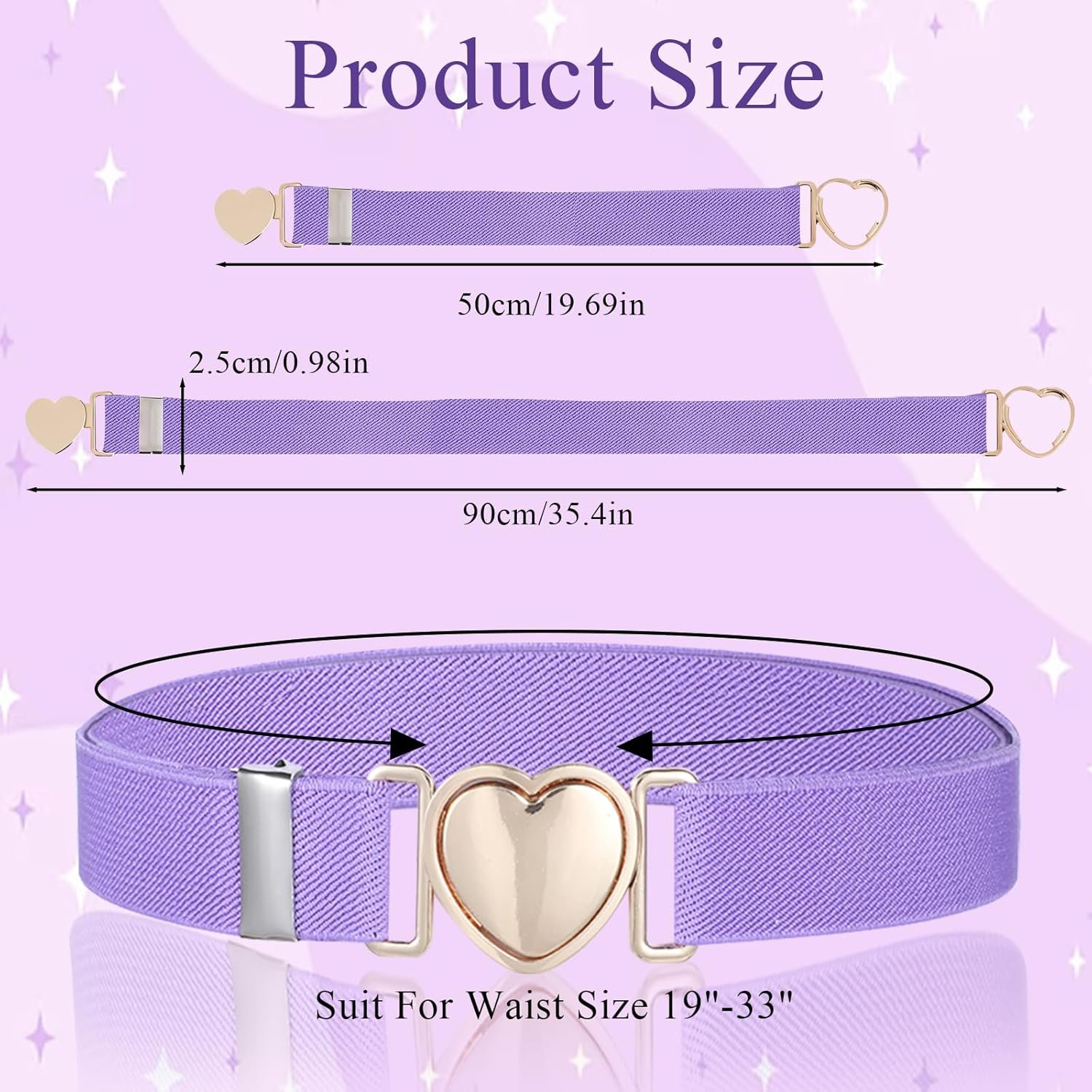 2Pcs Girls Belt, Elastic Waist Belts for Girls Adjustable Heart Buckle Stretch Belts for Pants Jeans Dress - Image 2