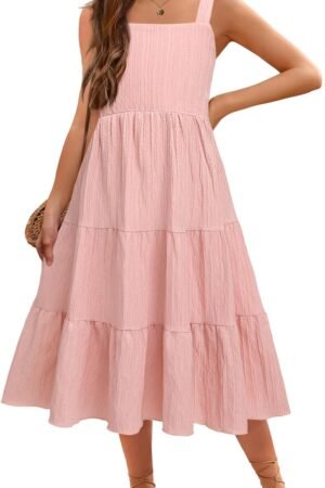 Girl's Sundresses Summer Boho Strap Tiered Cami Maxi Dresses with Pockets