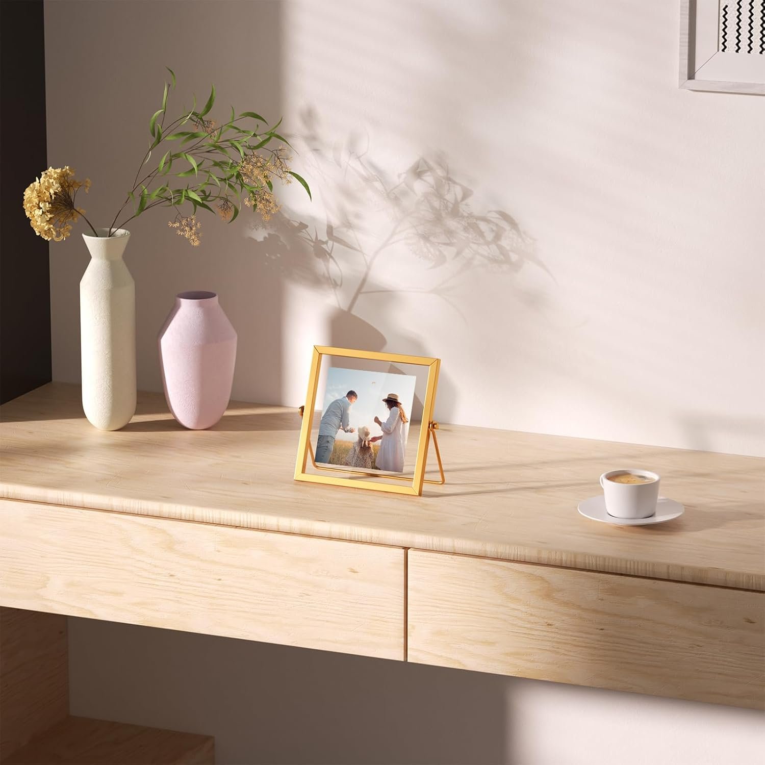 4x4 Floating Picture Frame, Gold Small Photo Frame, Metal Pressed Flowers Desk Picture Frame with Glass, Great for Photos, Gift, Pictures, Wedding, Portraits - Image 2