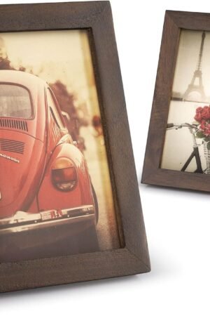 4x6 Picture Frame, Pack of 2 Photo Frame with Real Glass, Solid Wood Rustic Picture Frames 4x6 Display for Wall Decor (Vintage Walnut)