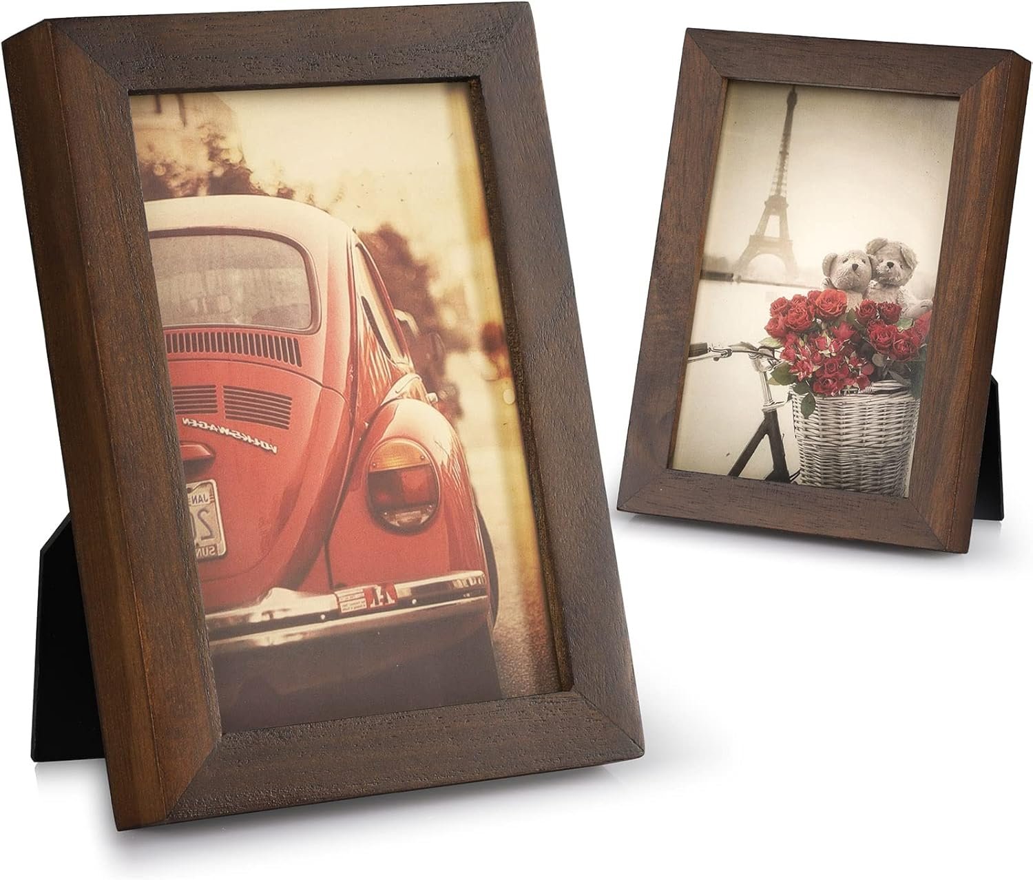 4x6 Picture Frame, Pack of 2 Photo Frame with Real Glass, Solid Wood Rustic Picture Frames 4x6 Display for Wall Decor (Vintage Walnut)