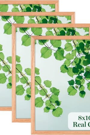 8x10 Picture Frame OAK Solid Wood Photo Frame Set of 4 with Real Glass for Desktop and Home Decor