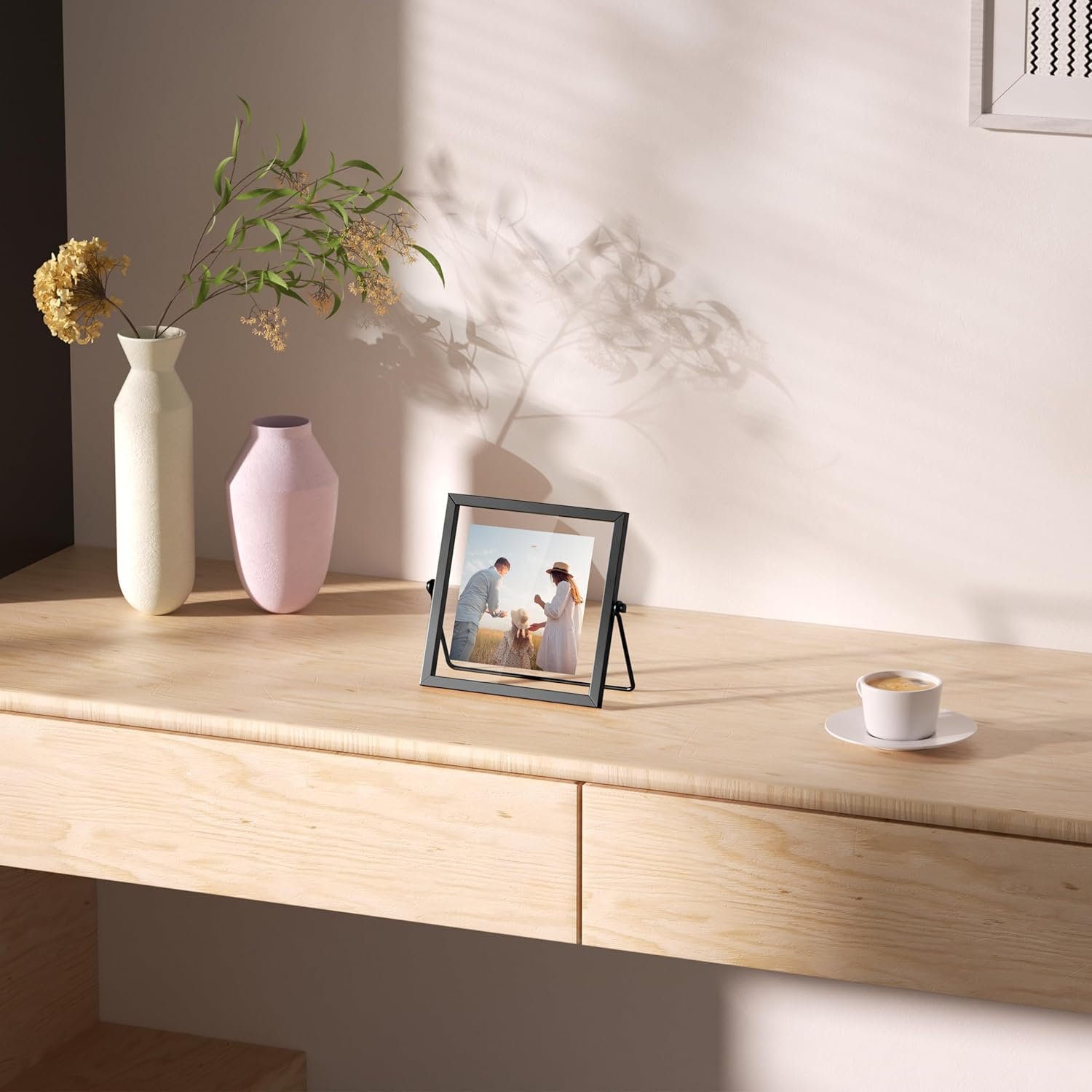 4x4 Floating Picture Frame, Black old Small Photo Frame, Metal Pressed Flowers Desk Picture Frame with Glass, Great for Photos, Gift, Pictures, Wedding, Portraits - Image 2