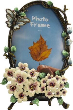 Floral Picture Frame 4x6 Oval, Vintage Photo Frame Made of Metal and High Definition Glass for Table Top Display, Home Decor, Retro Photo Frame