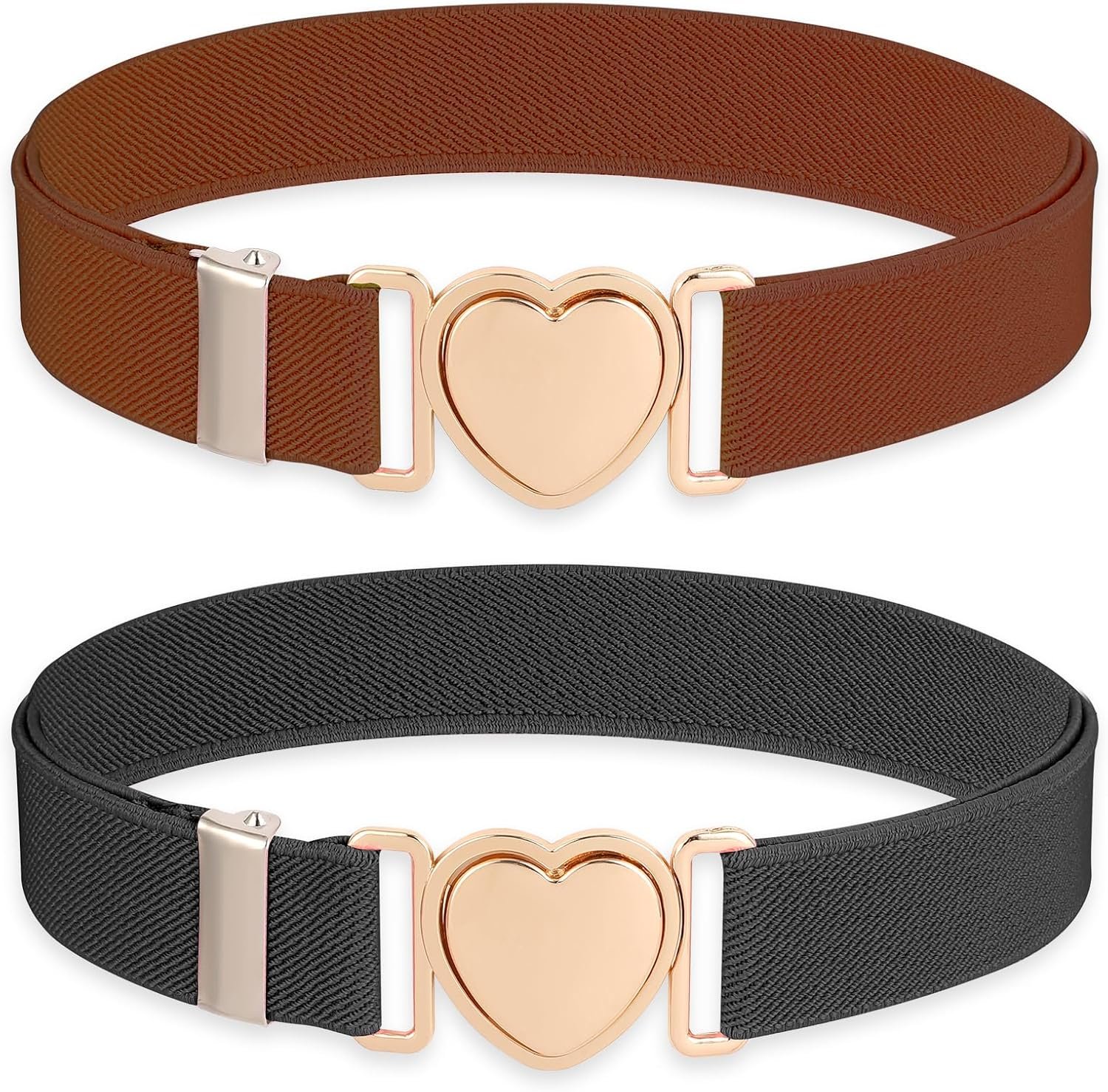 2 Pack Girls Belt for Waist Size 15-30", Kids Elastic Belt Heart-Shaped Metal Buckle Waist Belt for Girls