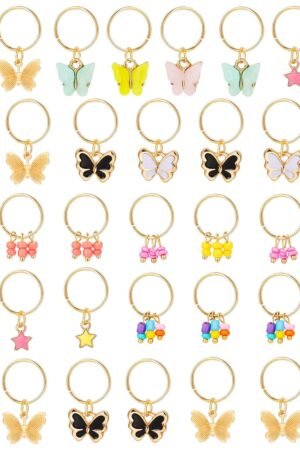 Butterfly Hair Jewelry/Clips,18 Pieces, Summer Gold Dreadlock Braid Charms Hair Accessory Rings for Women Girls (Classic Style)