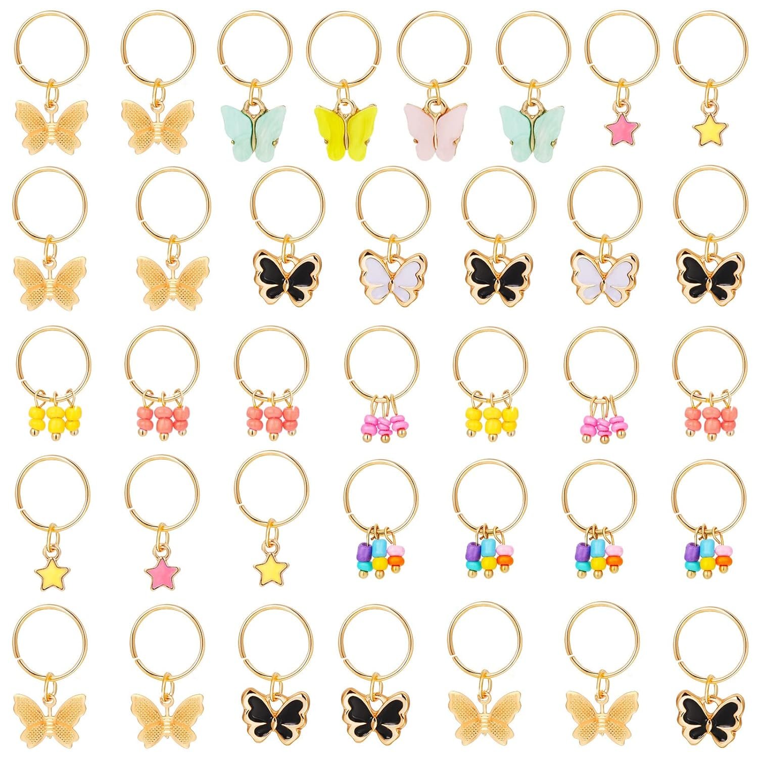 Butterfly Hair Jewelry/Clips,18 Pieces, Summer Gold Dreadlock Braid Charms Hair Accessory Rings for Women Girls (Classic Style)