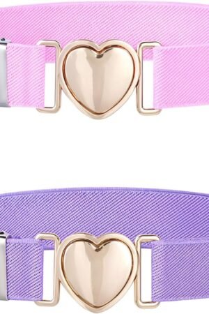 2Pcs Girls Belt, Elastic Waist Belts for Girls Adjustable Heart Buckle Stretch Belts for Pants Jeans Dress