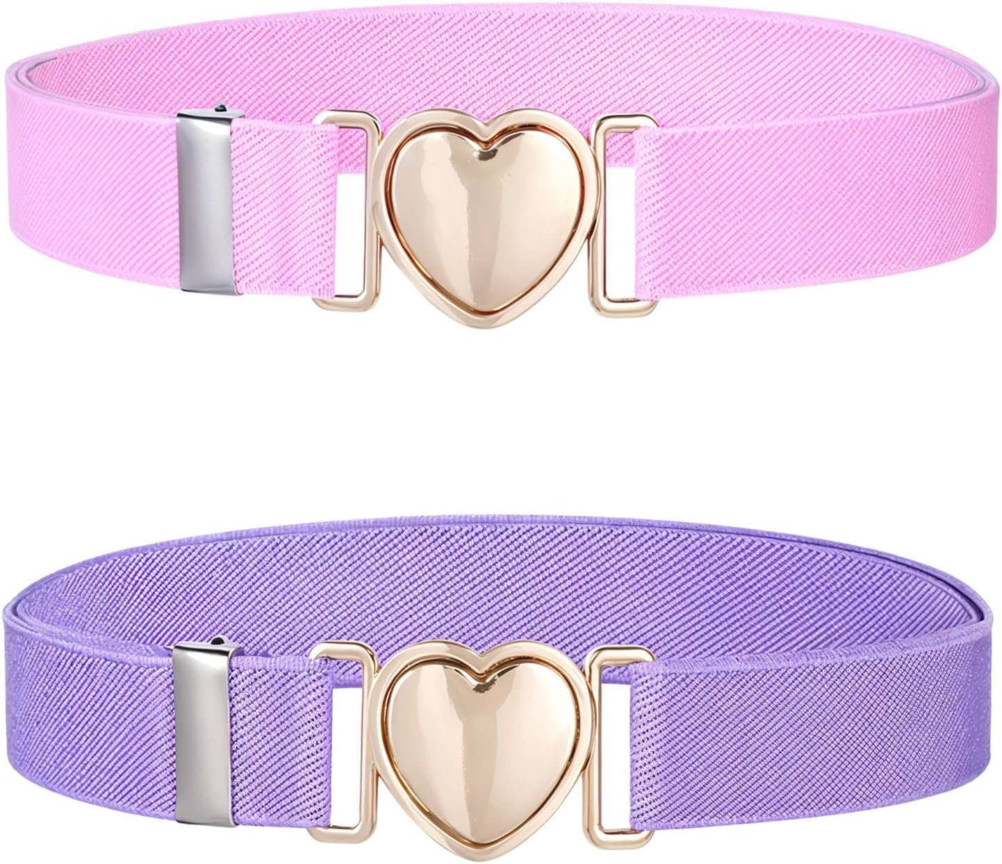 2Pcs Girls Belt, Elastic Waist Belts for Girls Adjustable Heart Buckle Stretch Belts for Pants Jeans Dress