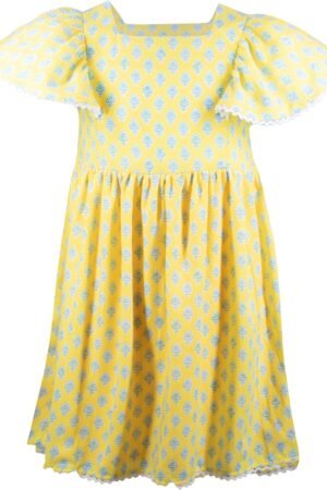 Girls All Over Print Soft Casual Dress - Flutter Sleeve Ruffle Floral Print Summer Sundress for Kids