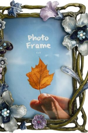 Floral Picture Frame 4x6, Vintage Photo Frame Made of Metal and High Definition Glass for Table Top Display, Home Decor, Retro Photo Frame