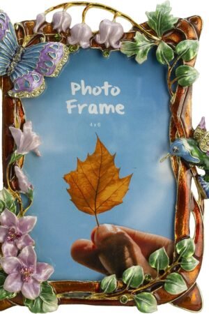 Floral Picture Frame 4x6, Vintage Photo Frame Made of Metal and High Definition Glass for Table Top Display, Home Decor, Retro Photo Frame